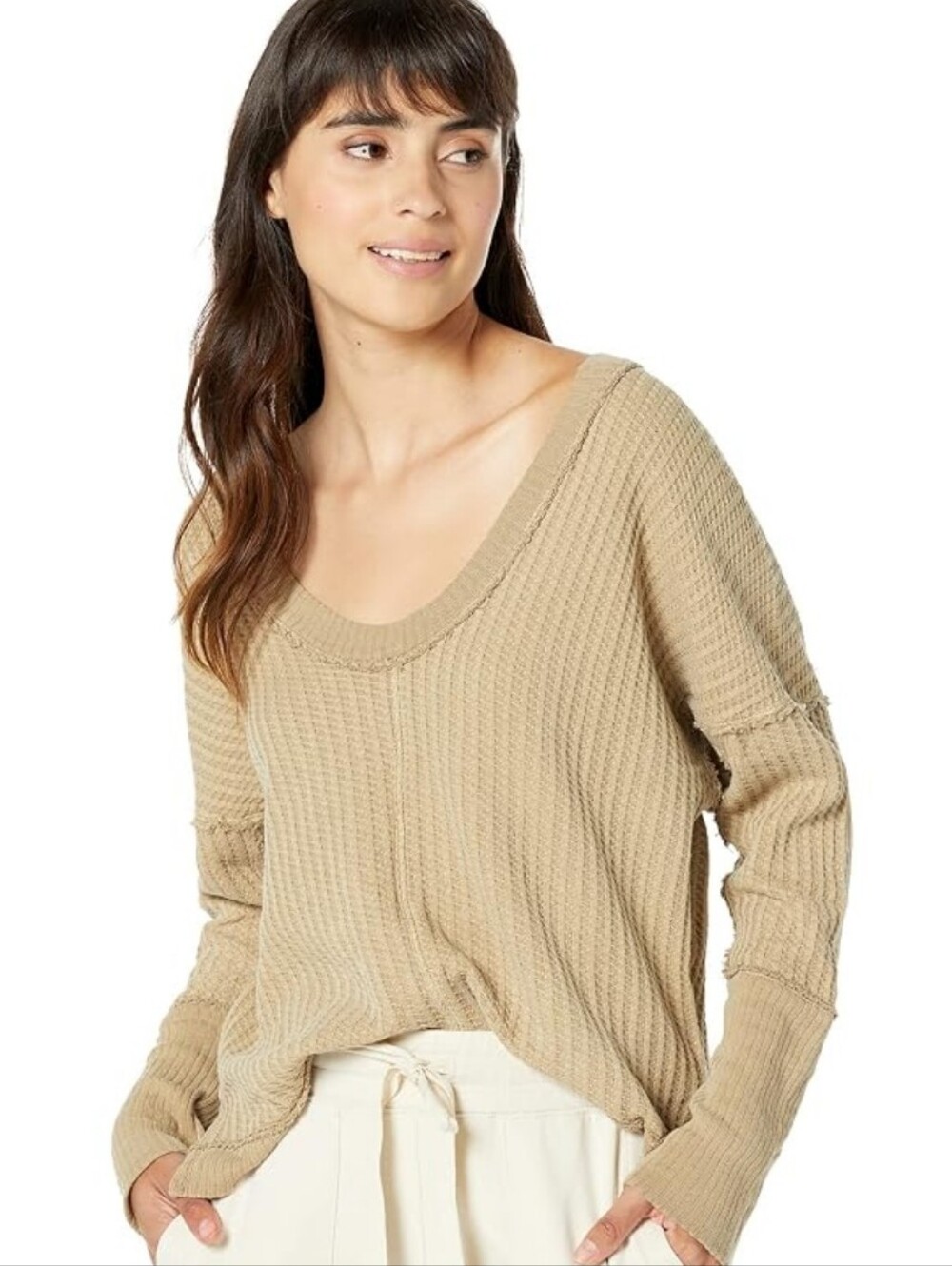 Free People New Magic Thermal Golden Tan 100% Cotton Cozy Oversized Medium